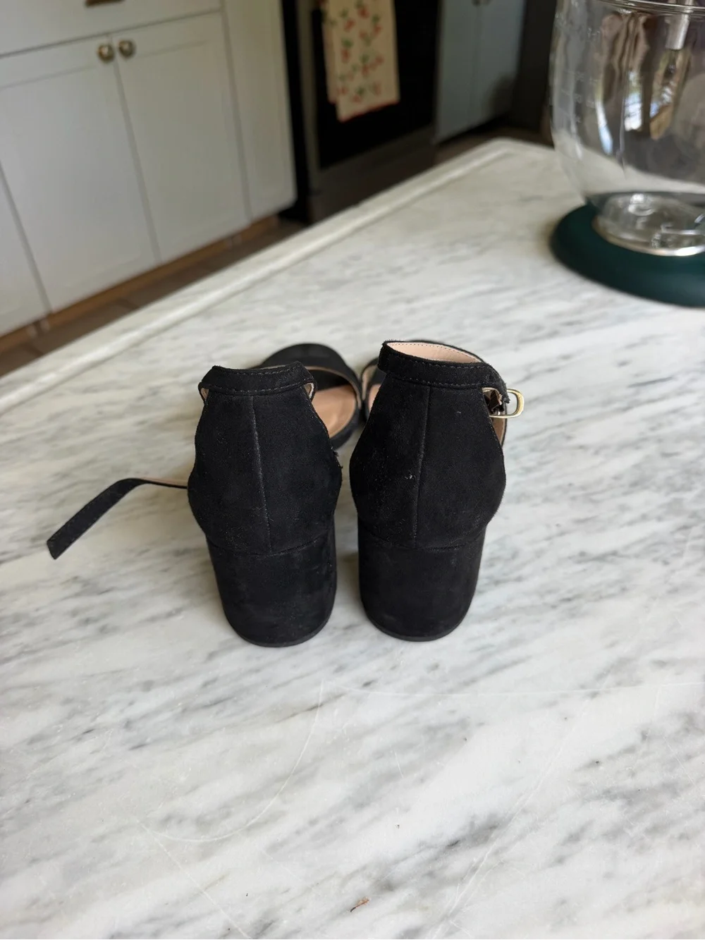 a new day Black Suede Block Heel Sandals